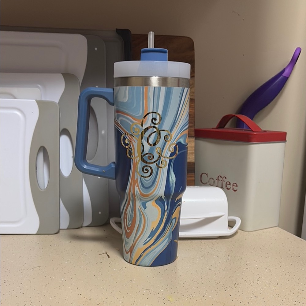 Blue and Gold Swirl Insulated Tumbler